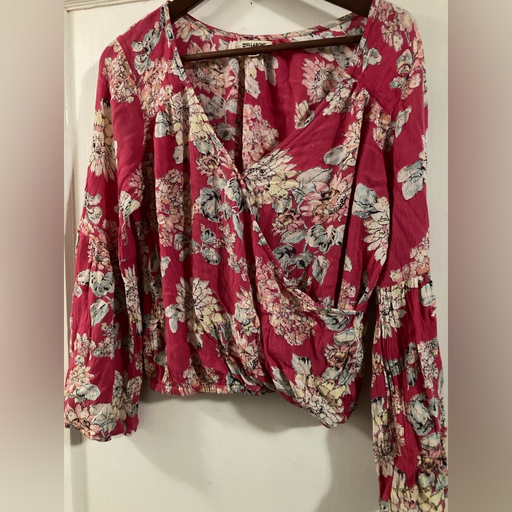 Billabong medium pink wrap blouse with flowy sleeves